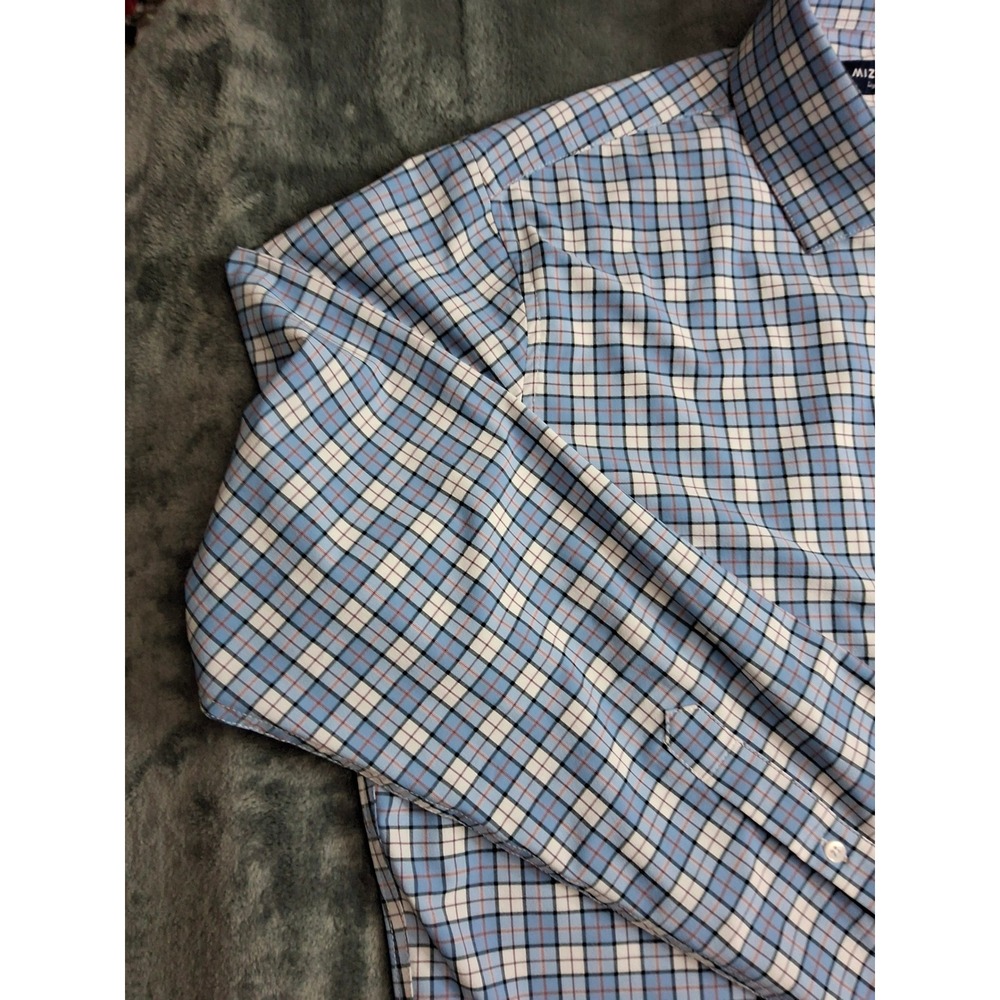 Mizzen+Main Lightweight Leeward Dress Shirt Mens XL Trim Blue Plaid Performance - Picture 3 of 11